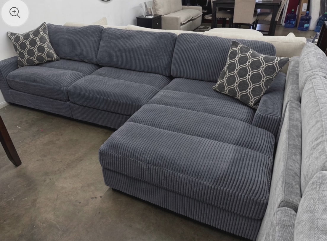 Kennard Grey Cord Fabric Sectional Sofa Couch video