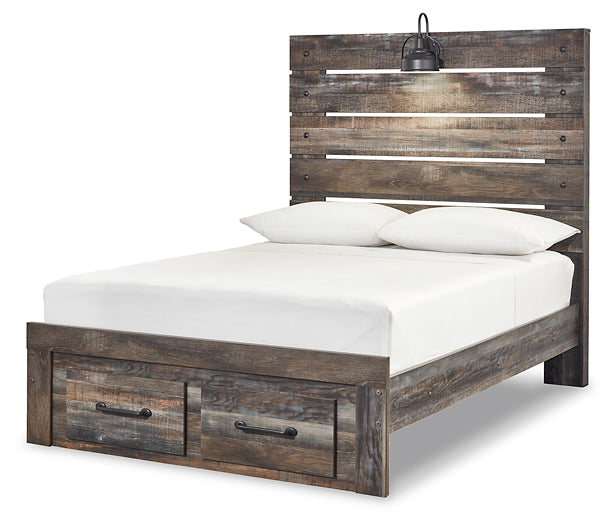 Cama Drystan de tamaño completo con dos cajones y tocador con espejo