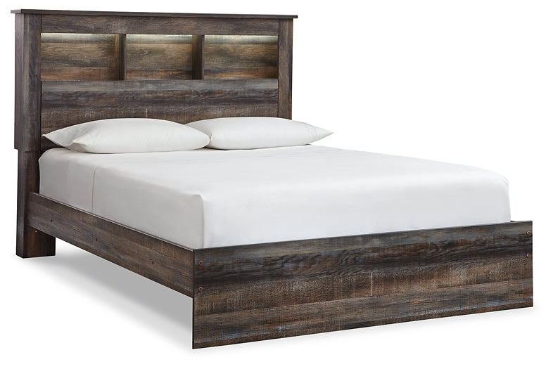 Cama Queen con estantería Drystan, cómoda con espejo, cómoda y mesita de noche