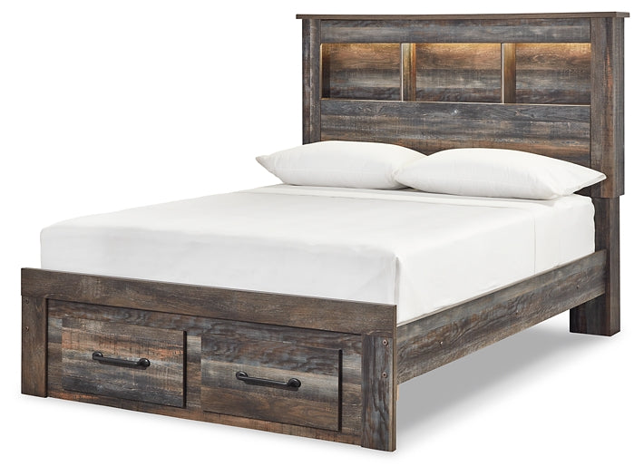 Cama con estantería completa Drystan con 2 cajones de almacenamiento, cómoda con espejo, cómoda y mesita de noche