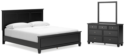 Lanolee California King Panel Bed with Mirrored Dresser