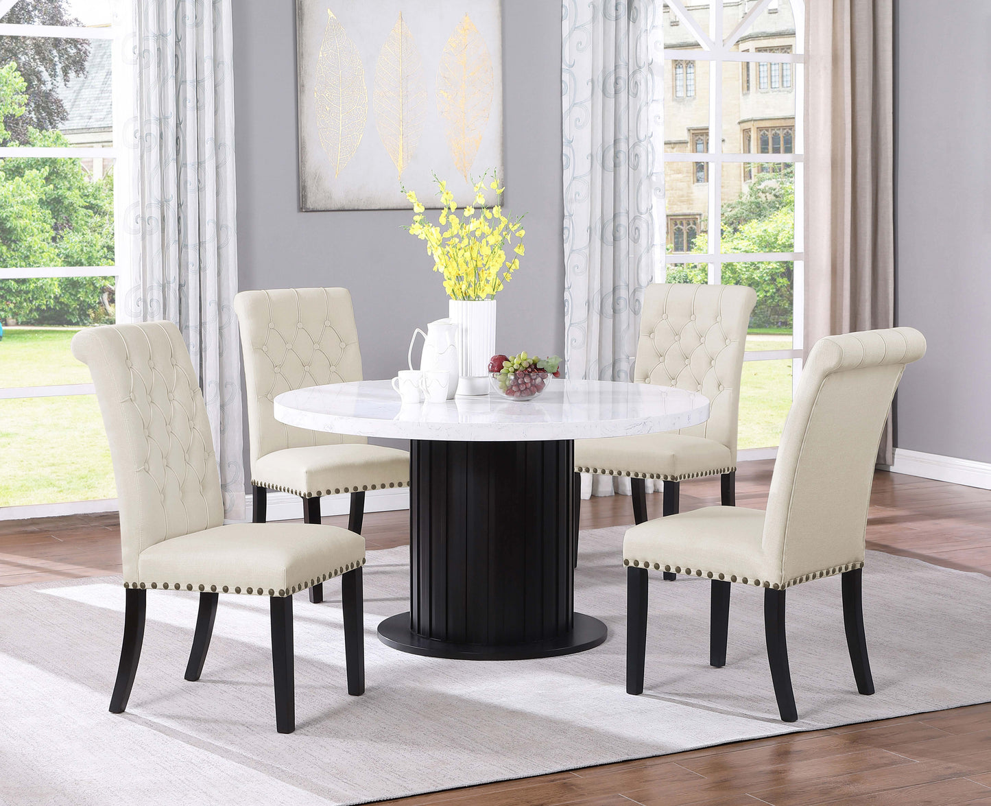 Juego de mesa de comedor Sherry de 5 piezas con tablero de mármol redondo en beige