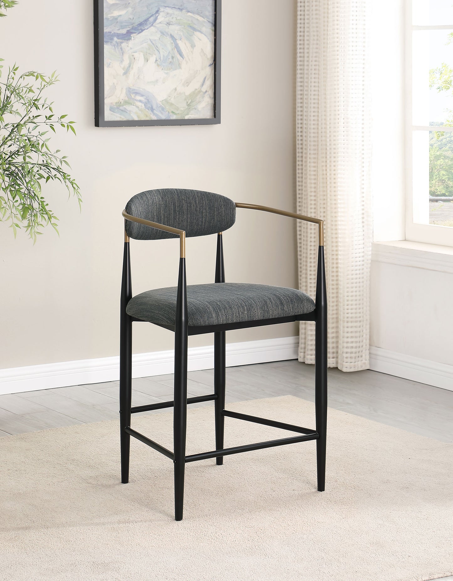 Silla de mostrador Tina tapizada en tela gris oscuro (juego de 2)