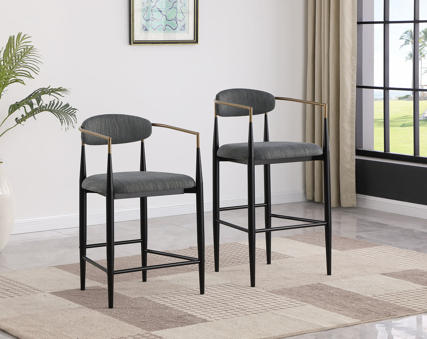 Silla de mostrador Tina tapizada en tela gris oscuro (juego de 2)