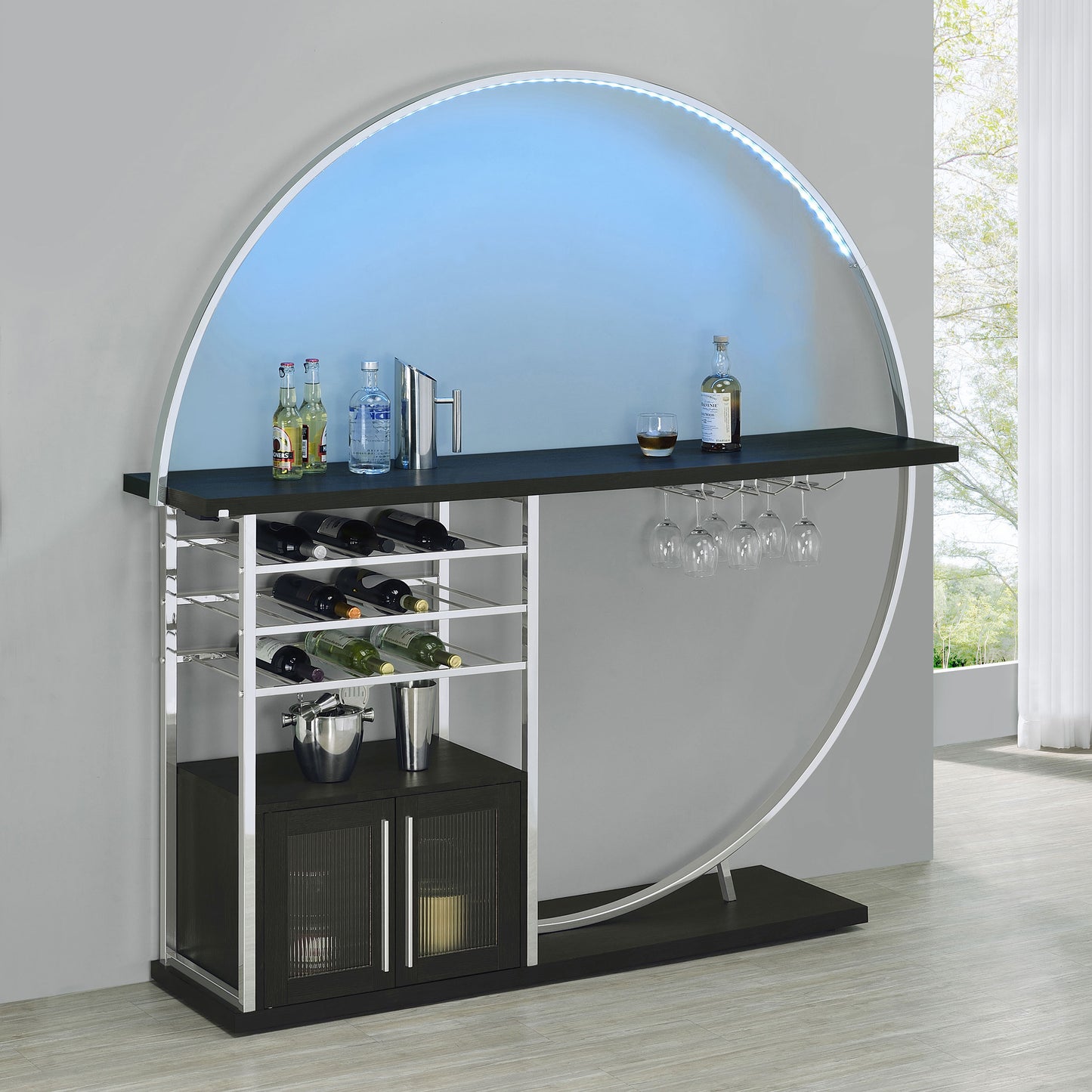 Risley 2-door Circular LED Wine Cabinet Dark Charcoal