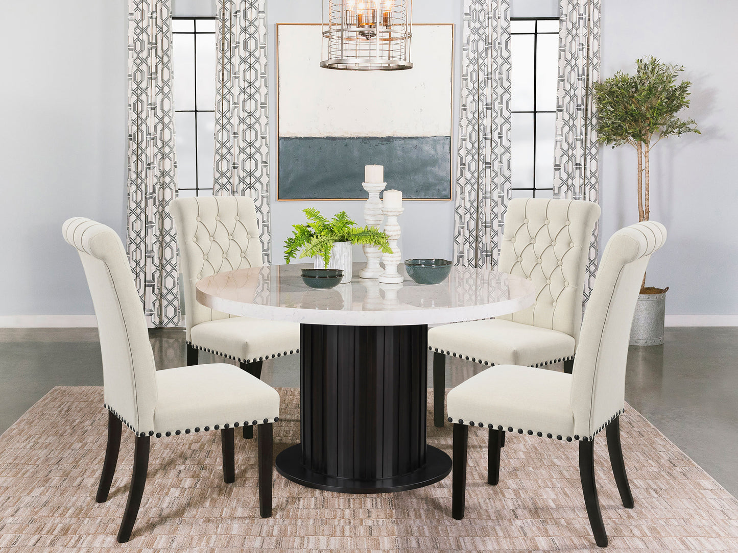 Silla de comedor Alana tapizada en tela beige (juego de 2)