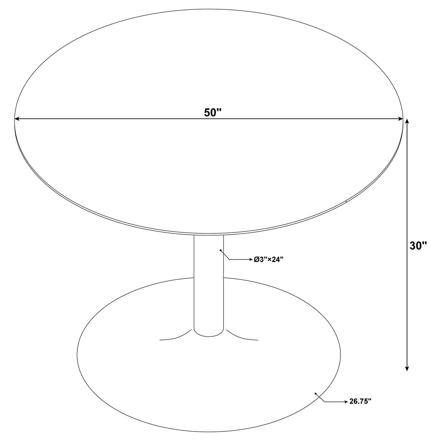 Mesa de comedor redonda Kella de 50 pulgadas con cubierta de mármol blanco