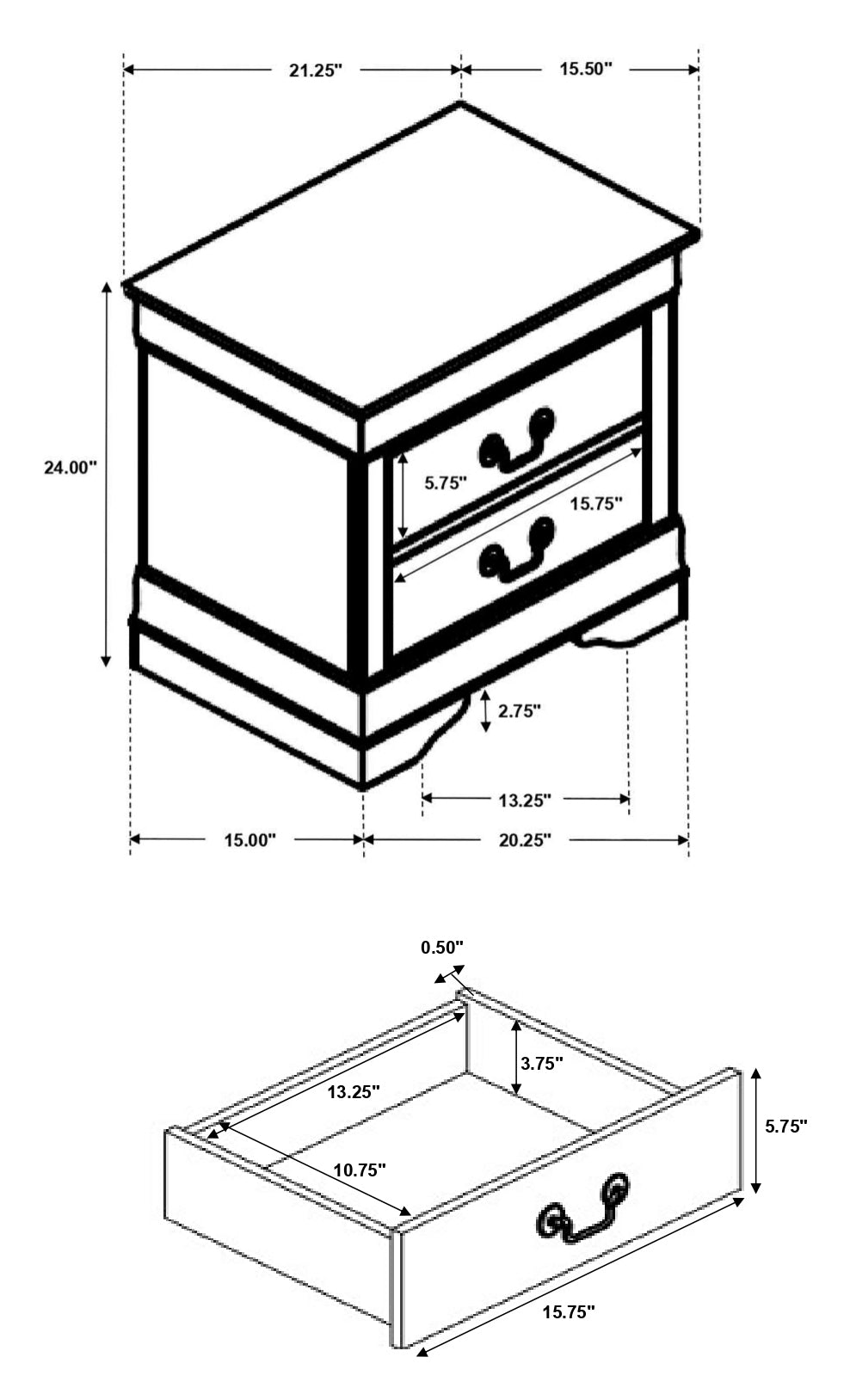 Juego de dormitorio Louis Philippe de 5 piezas Eastern King en color capuchino