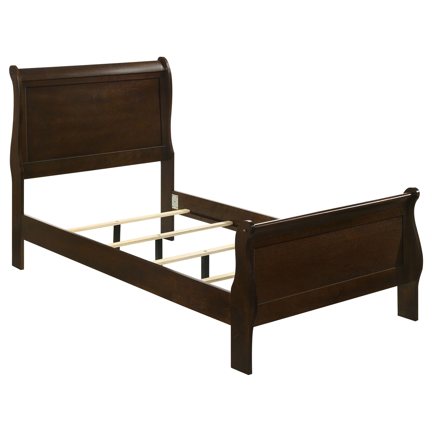 Juego de dormitorio Louis Philippe de 4 piezas con dos camas individuales, color capuchino