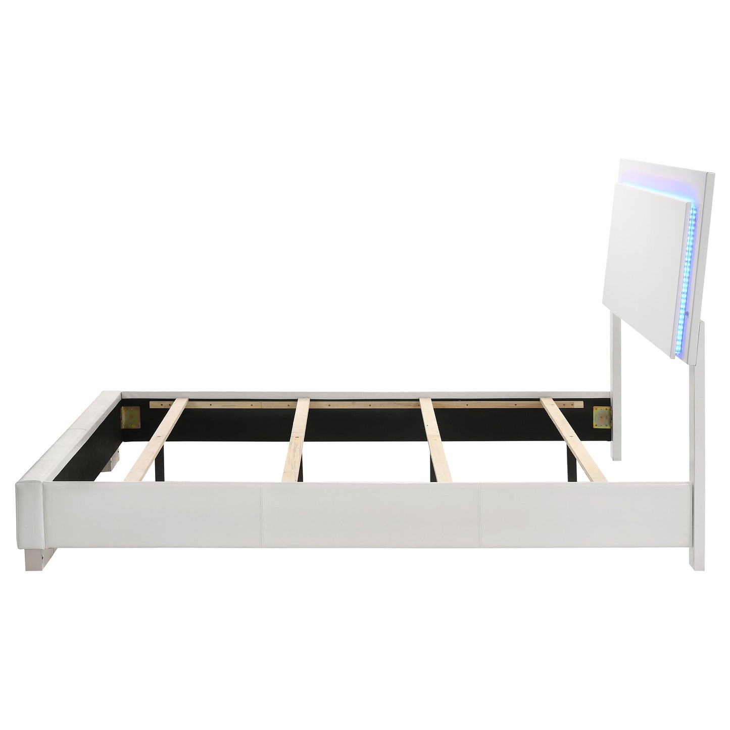 Cama con panel LED completo Felicity Wood en blanco de alto brillo