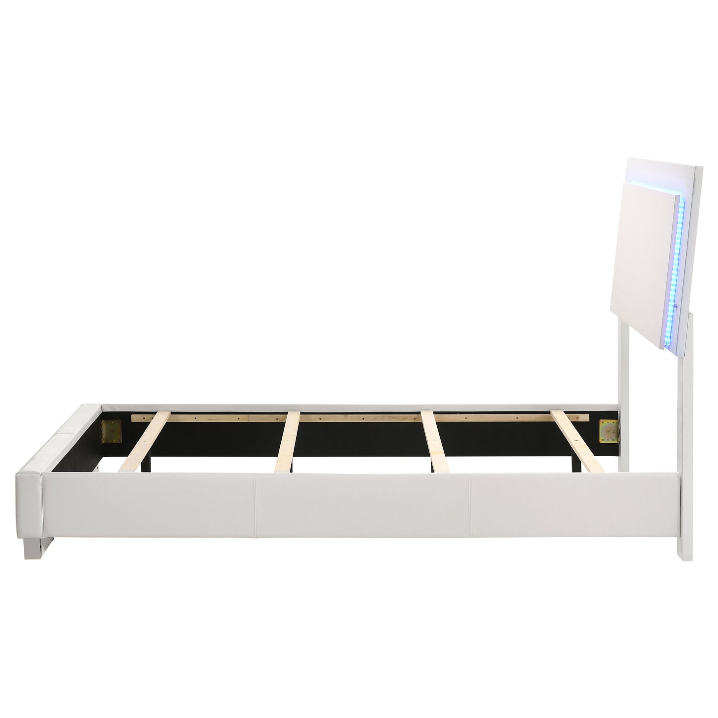 Cama individual con panel LED Felicity Wood en blanco de alto brillo