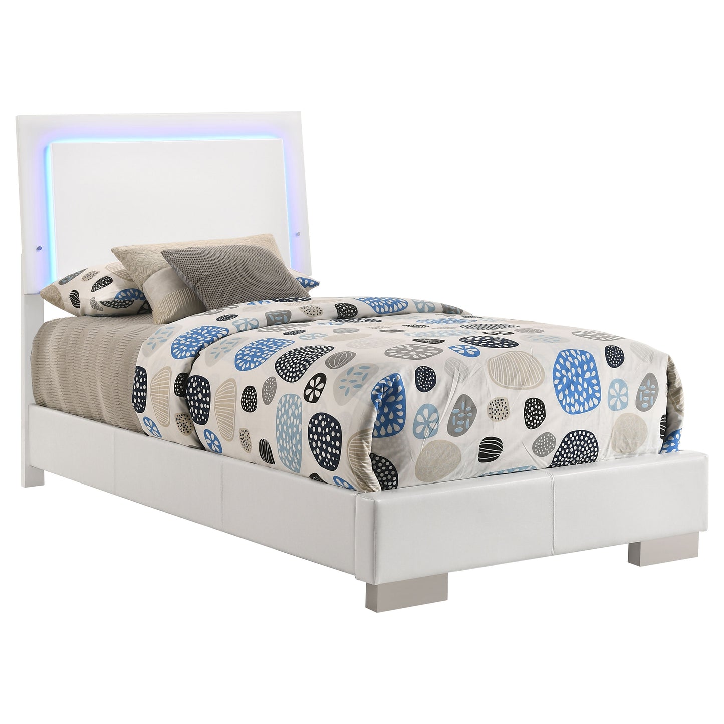 Cama individual con panel LED Felicity Wood en blanco de alto brillo
