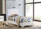 Cama individual con panel LED Felicity Wood en blanco de alto brillo