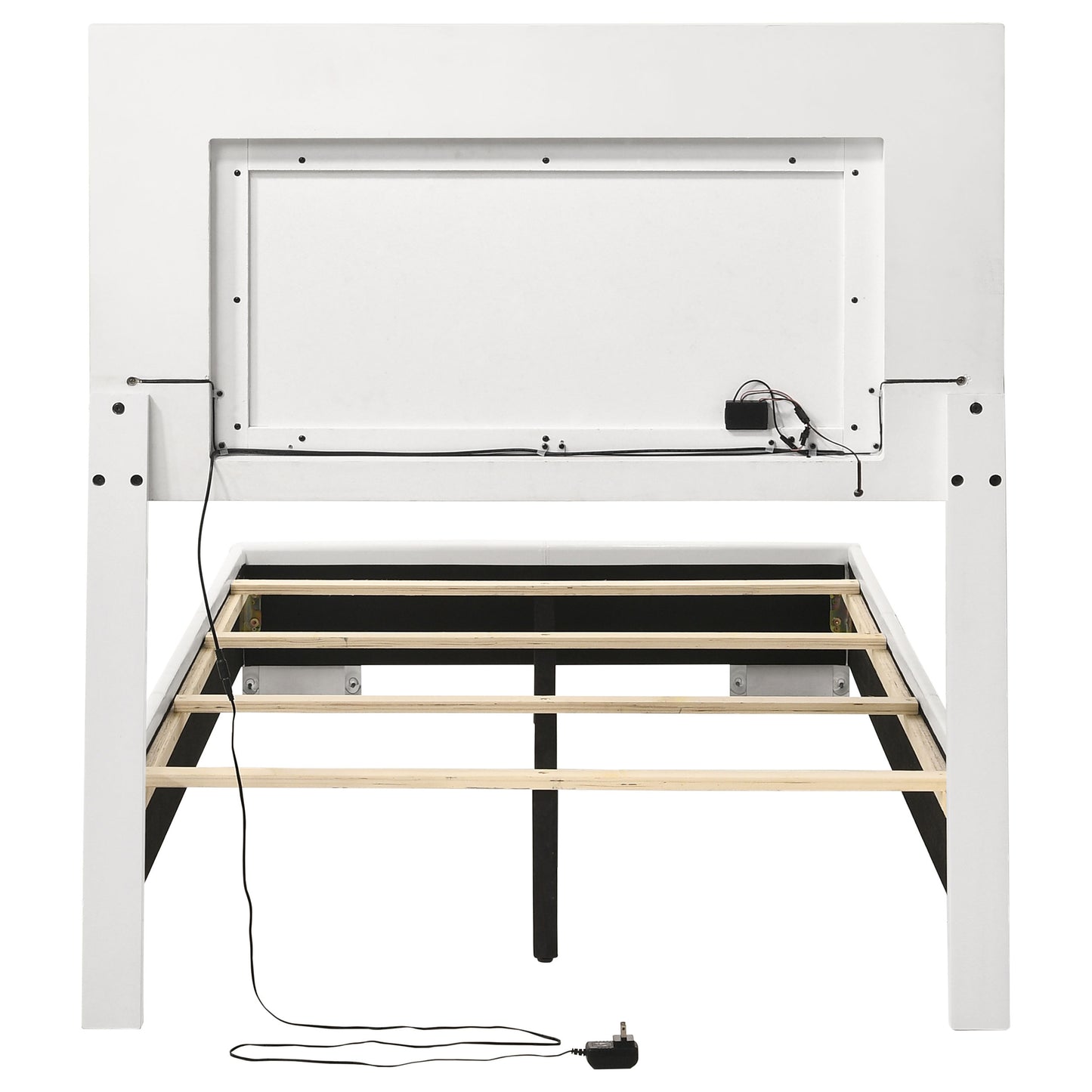 Cama individual con panel LED Felicity Wood en blanco de alto brillo