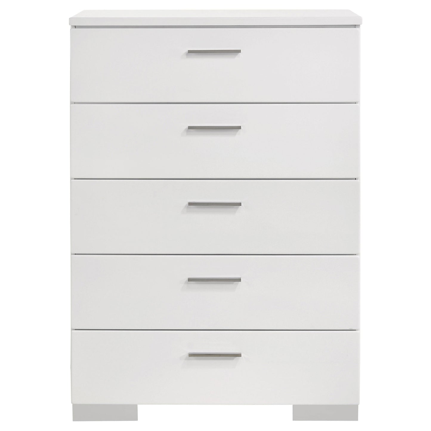 Juego de dormitorio Felicity de 5 piezas tamaño Queen, blanco de alto brillo