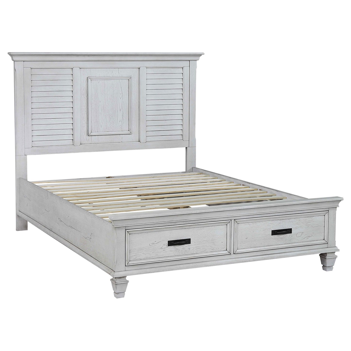 Juego de dormitorio Franco Eastern King de 4 piezas en blanco desgastado