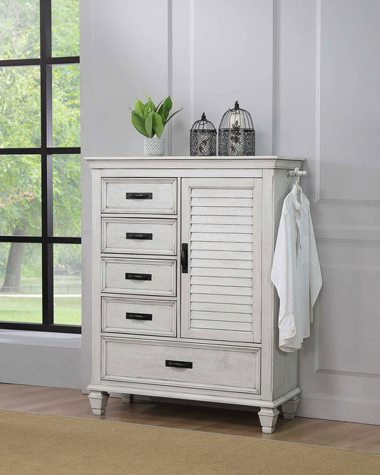 Franco 5-drawer Door Chest Distressed White