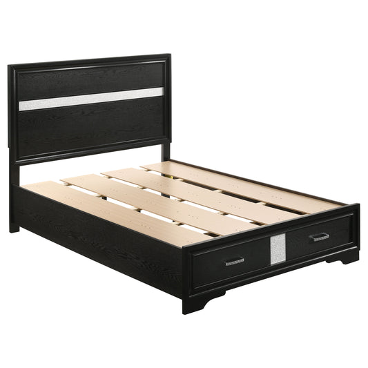Cama Miranda de 51 pulgadas con paneles de madera y almacenamiento, color negro
