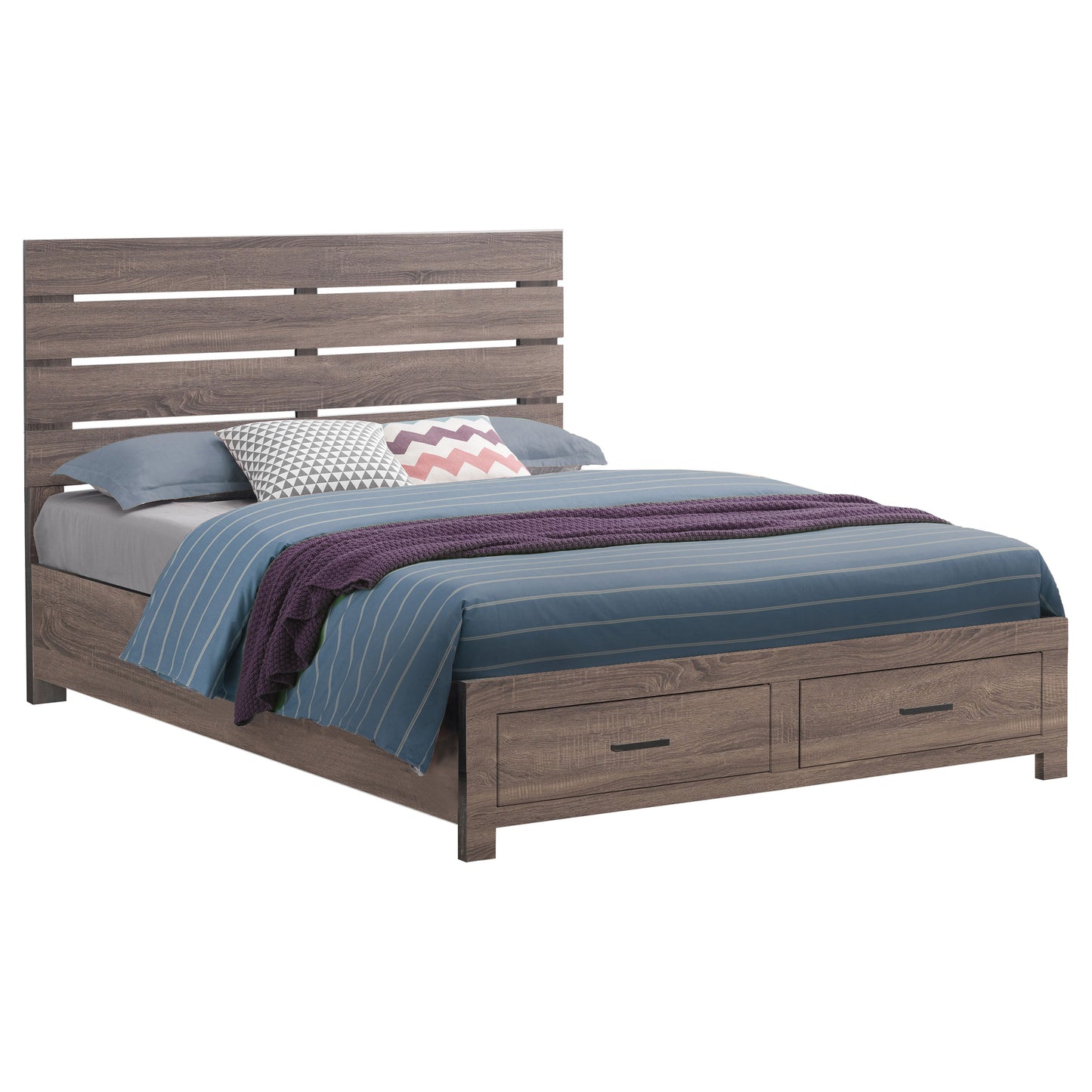 Cama King con almacenamiento y paneles Brantford Wood Eastern en roble barril