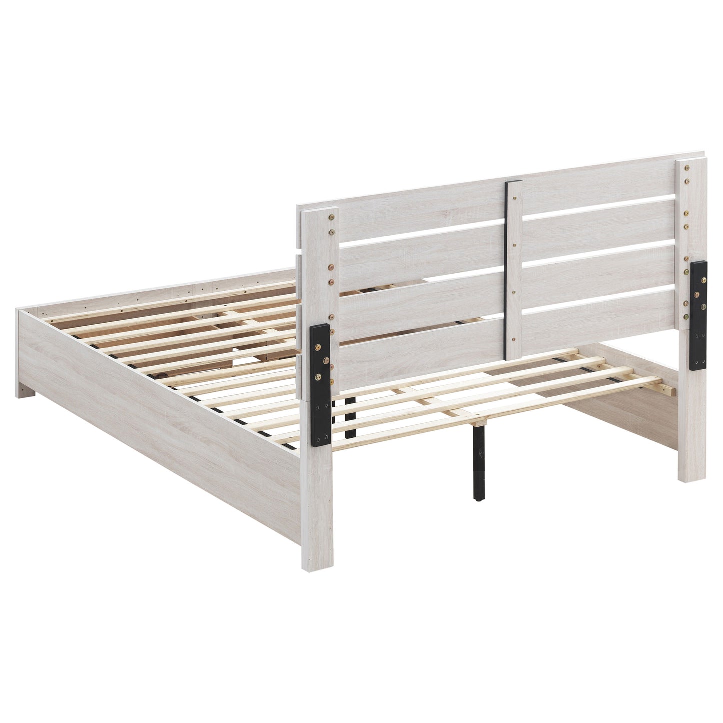 Cama Brantford Wood Eastern King con paneles de almacenamiento, color blanco costero