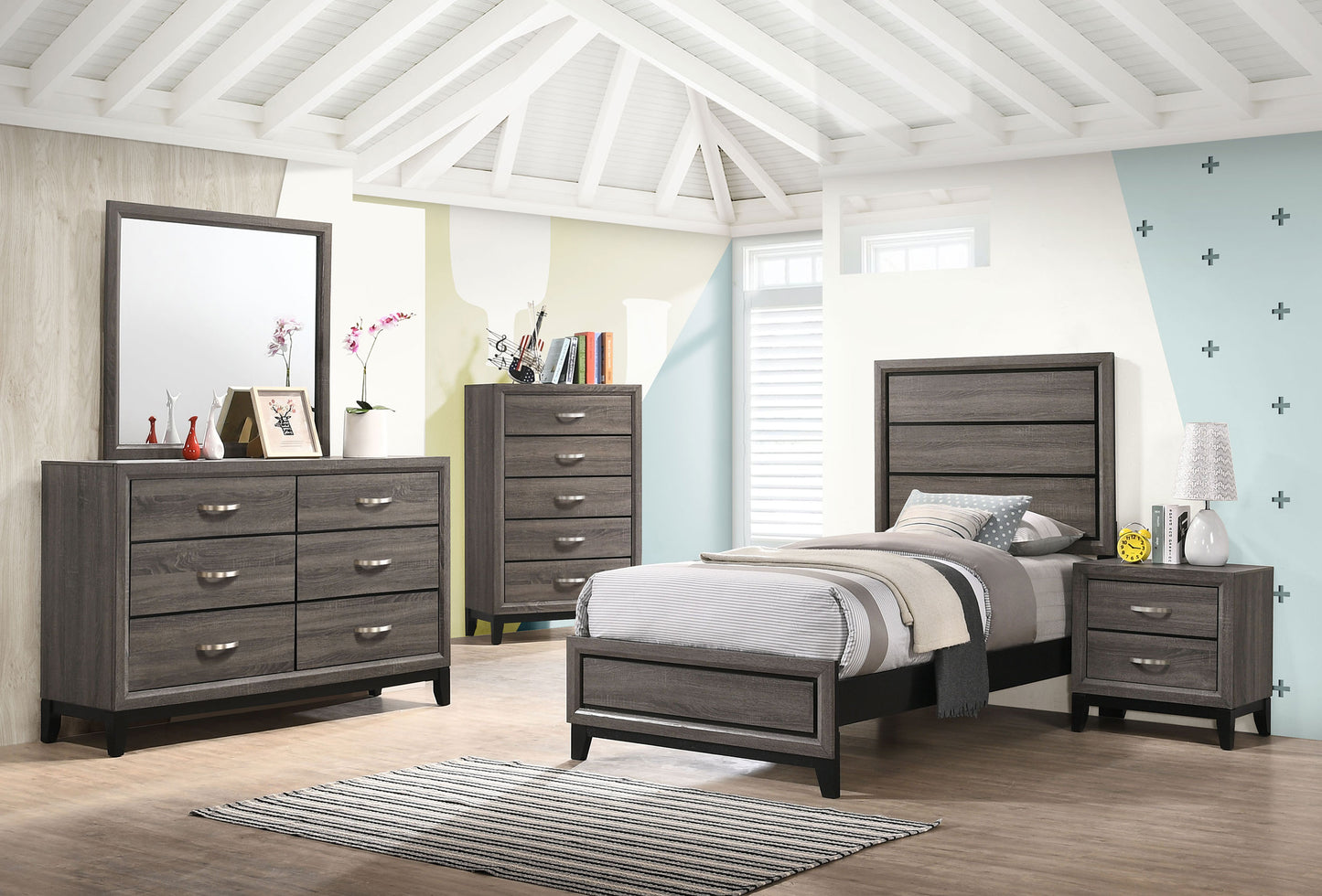 Juego de dormitorio Watson de 4 piezas en roble gris