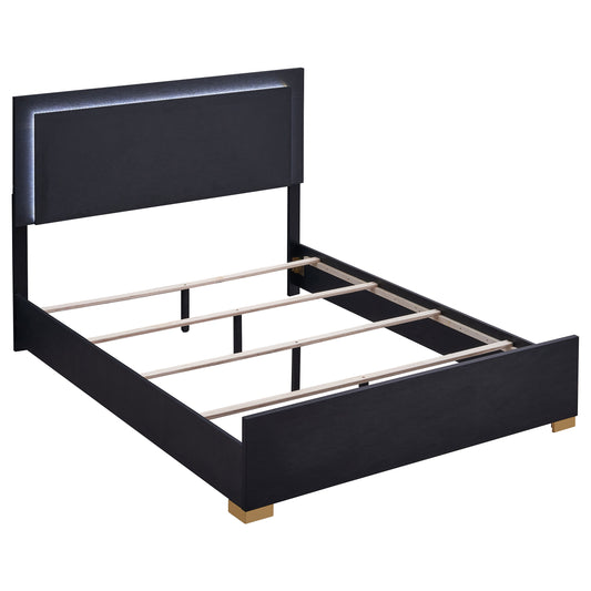 Cama Marceline Wood con panel LED completo, color negro