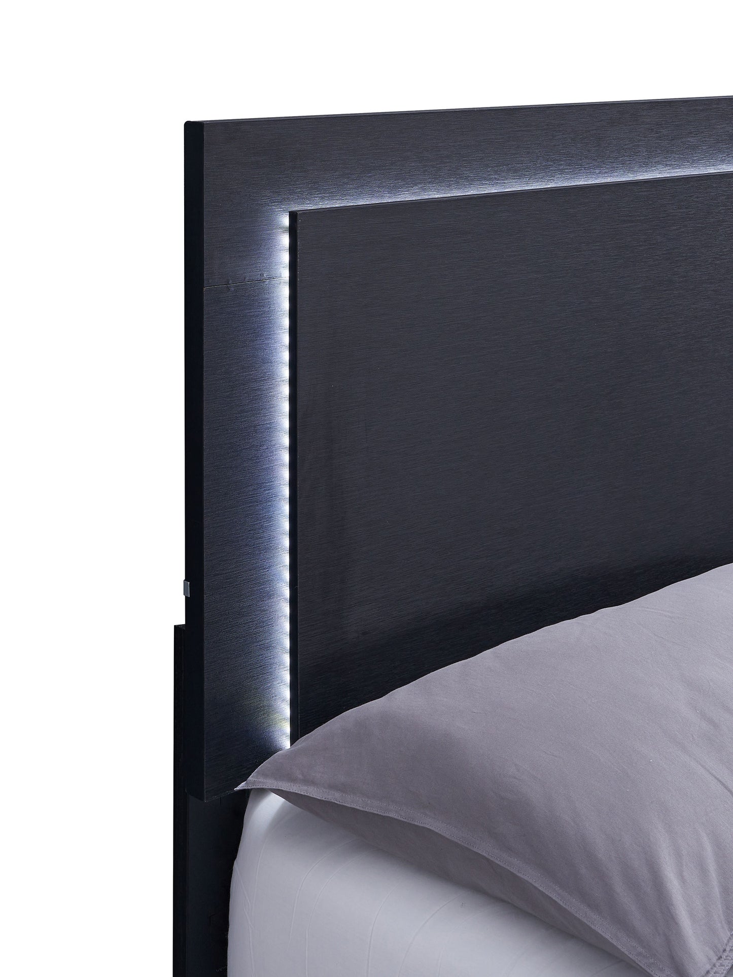 Cama Marceline Wood Queen con panel LED, color negro