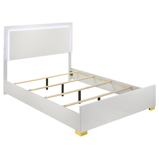 Cama Marceline Wood con panel LED completo, color blanco