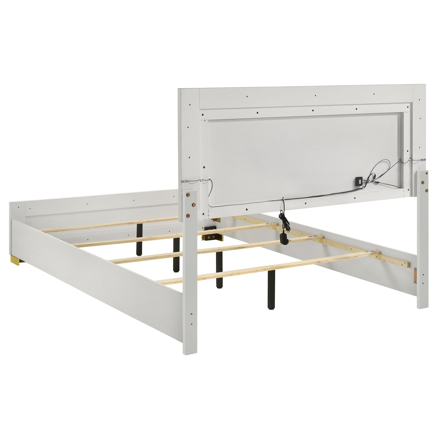 Cama Marceline Wood con panel LED completo, color blanco