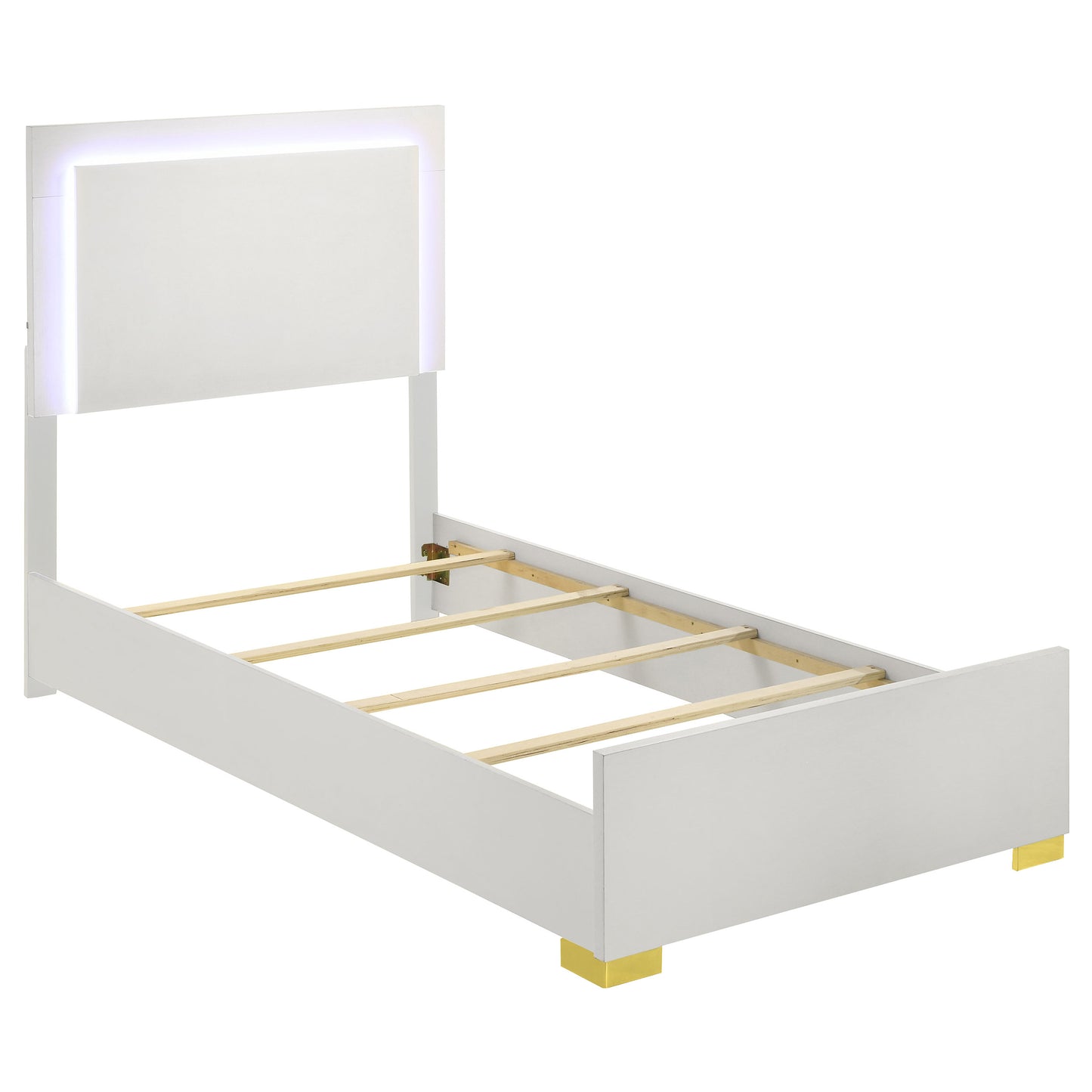 Cama doble Marceline Wood con panel LED blanco