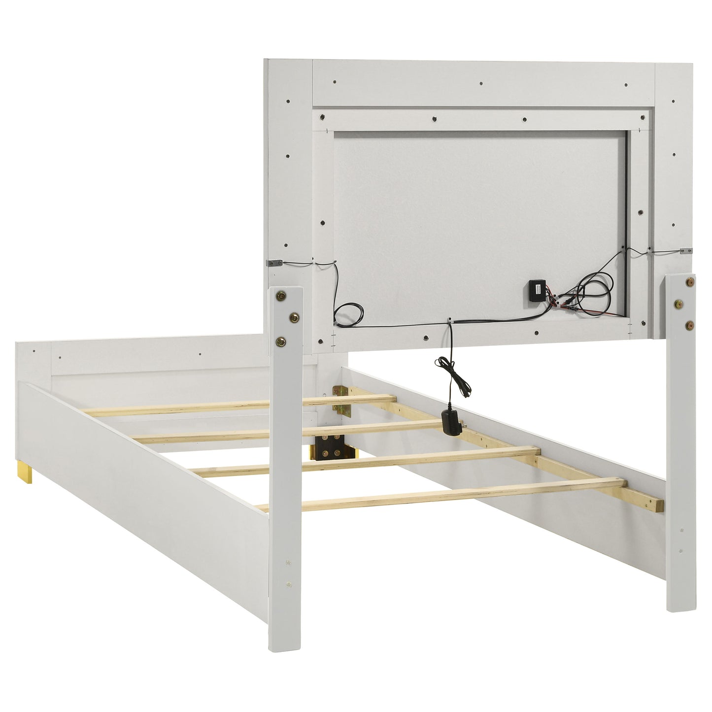 Cama doble Marceline Wood con panel LED blanco