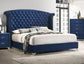 Cama King con respaldo alto tapizada Melody, color azul Pacífico