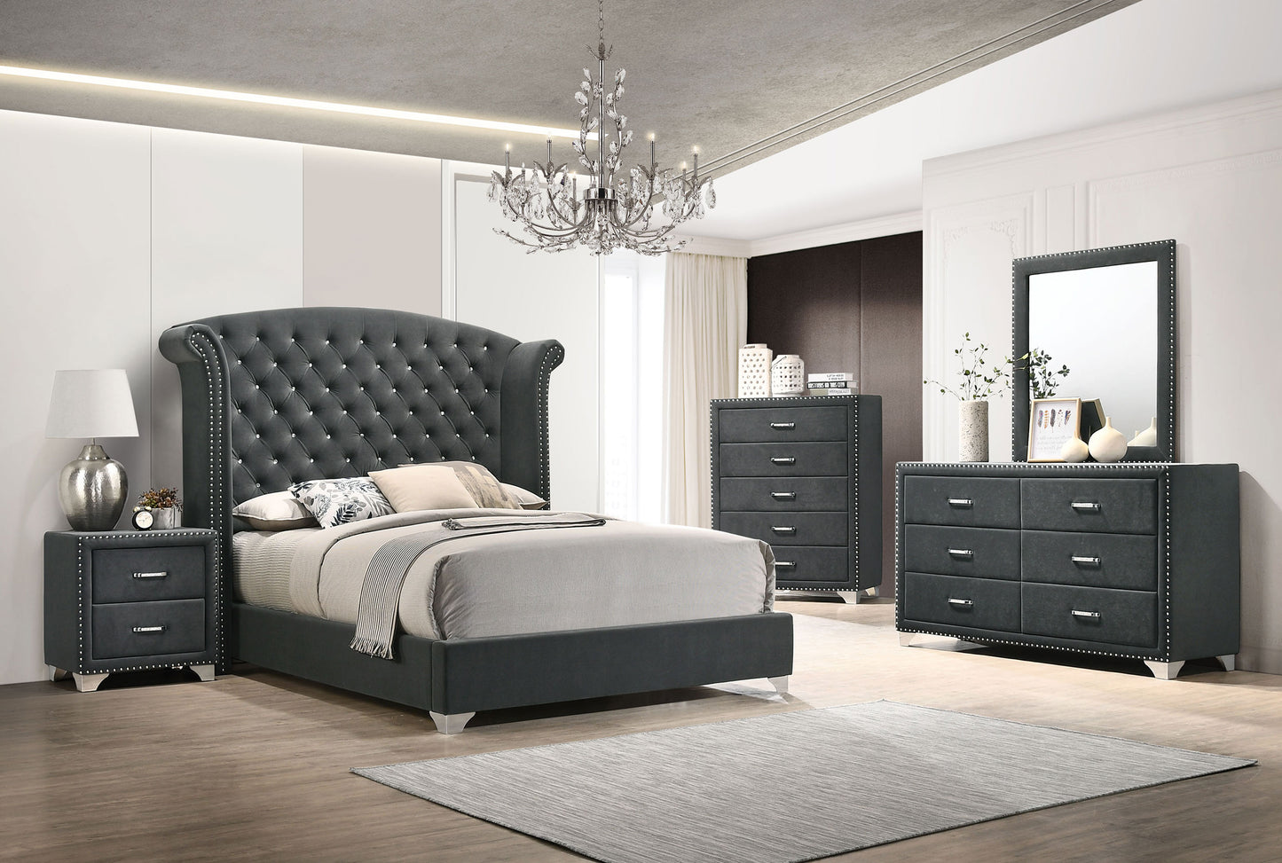 Cómoda de dormitorio Melody de 5 cajones, color gris