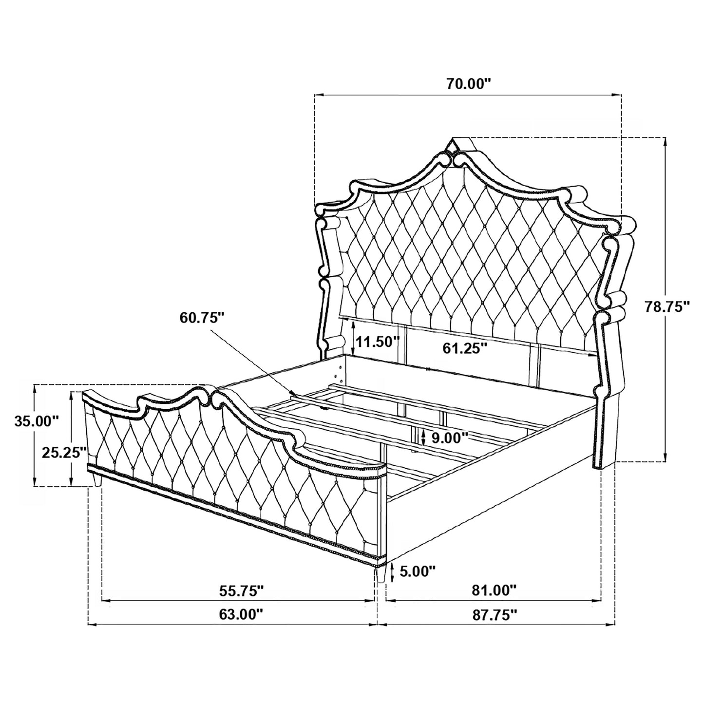 Juego de dormitorio Antonella de 4 piezas color marfil para cama Queen