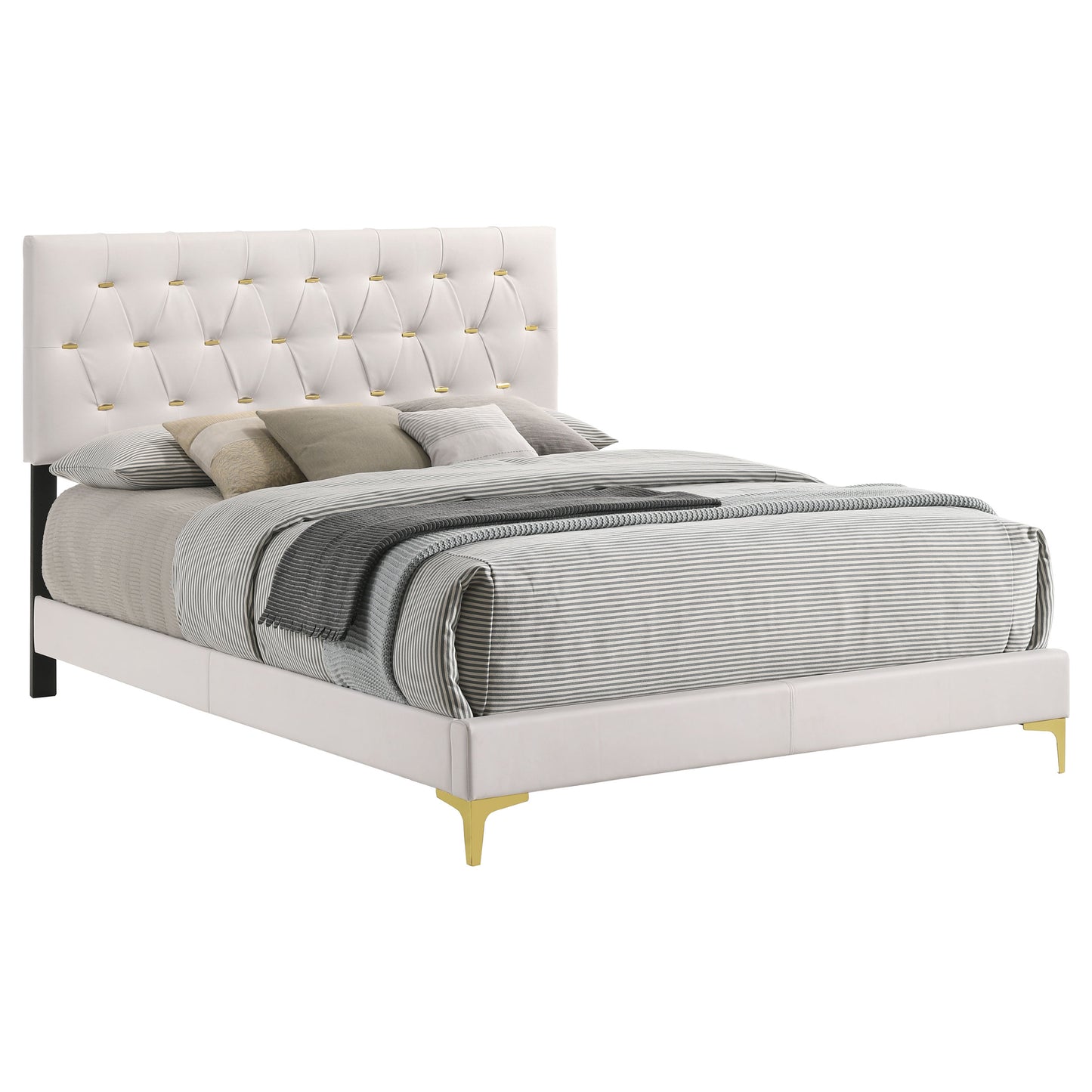 Cama tapizada Kendall Eastern King con paneles en blanco