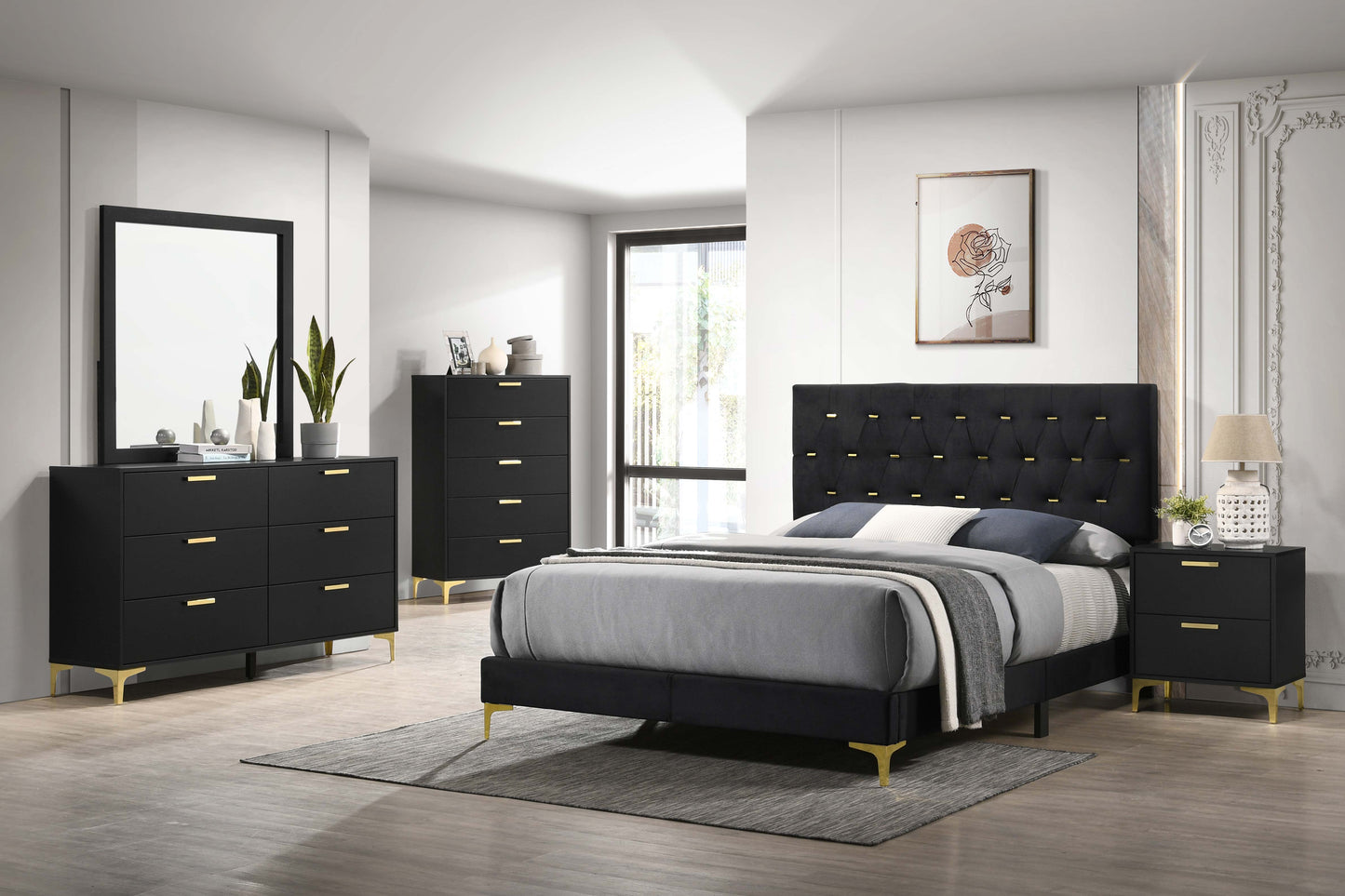 Juego de dormitorio Kendall California King de 5 piezas, color negro