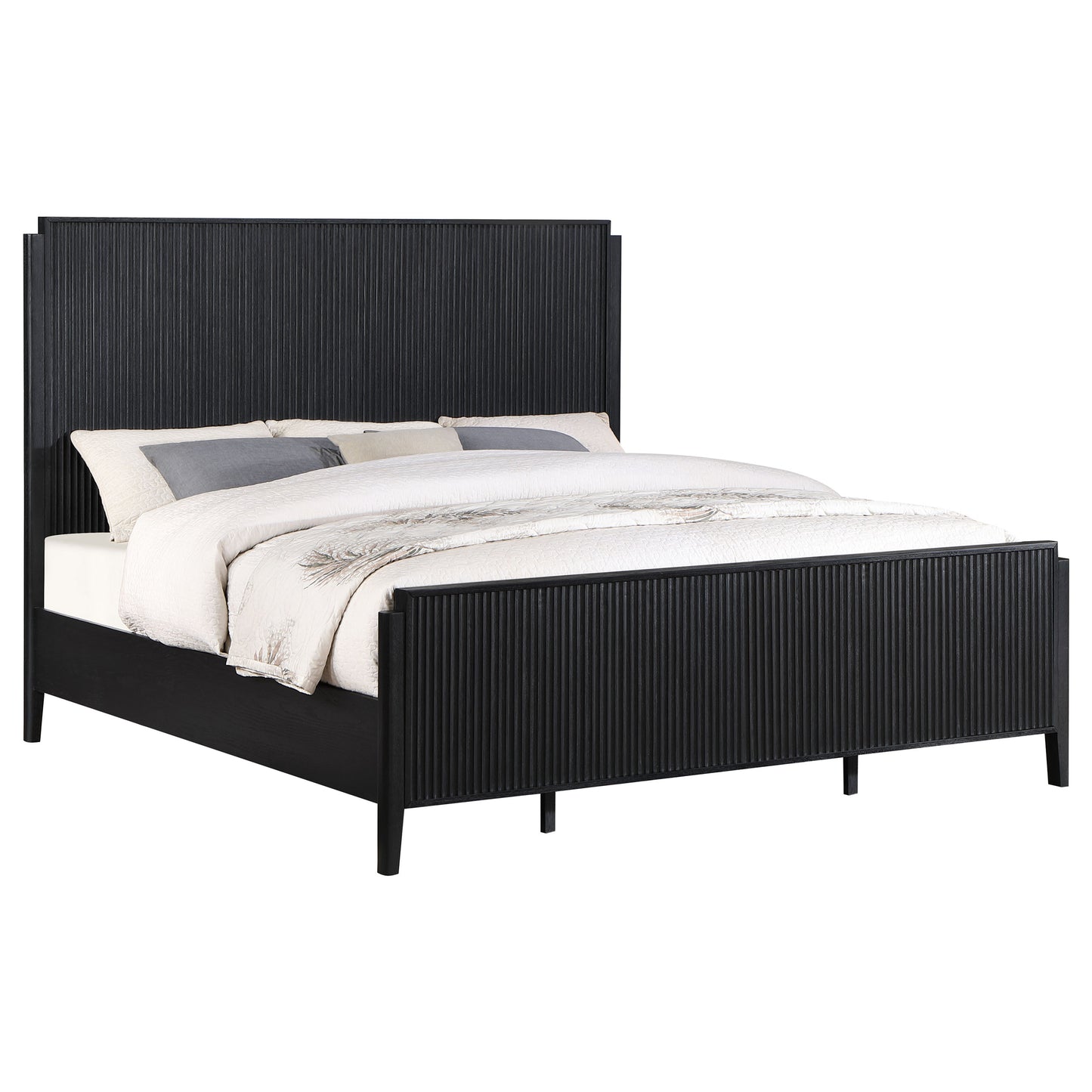 Cama California King con paneles Brookmead Wood, color negro