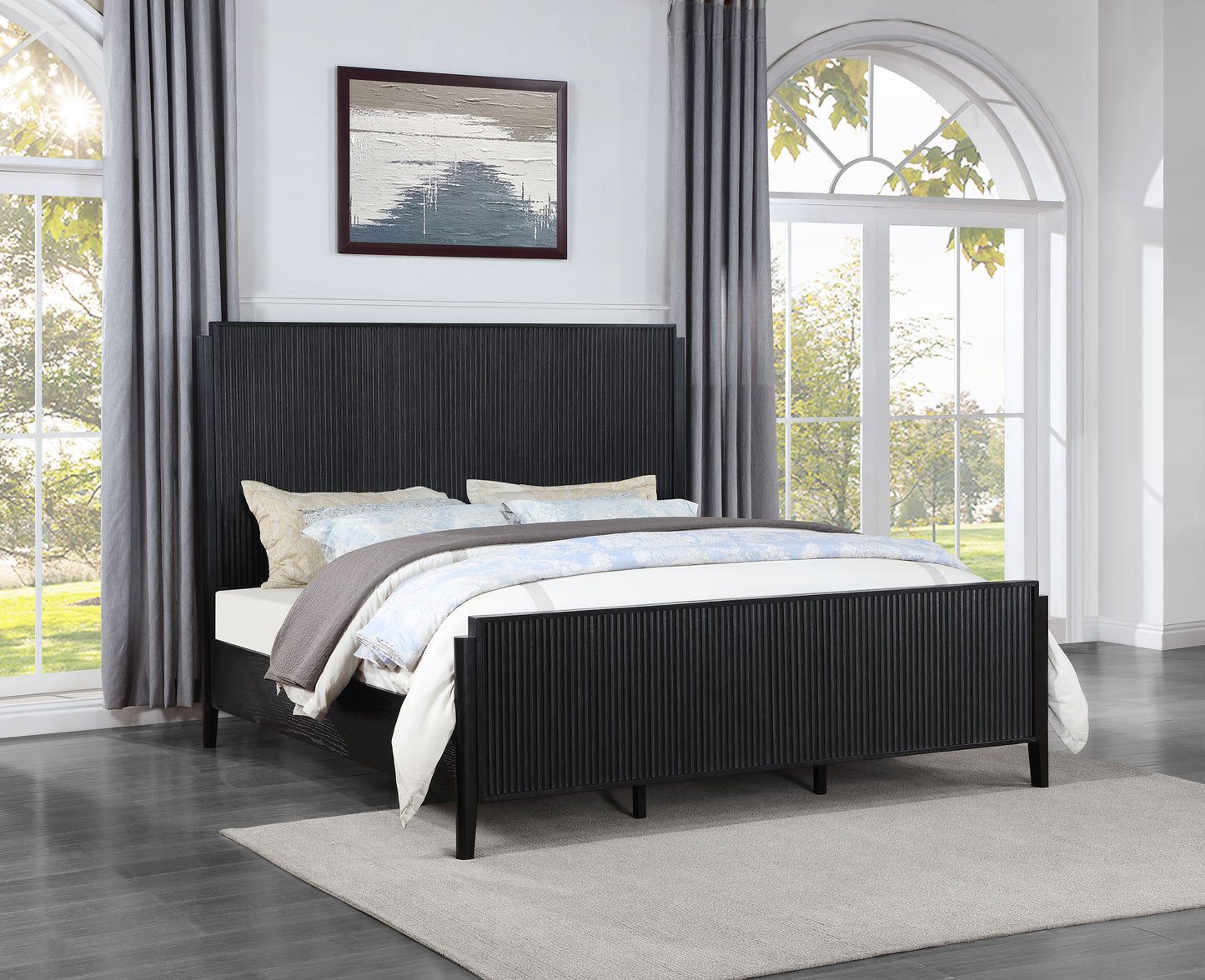 Cama Queen con paneles de madera Brookmead, color negro