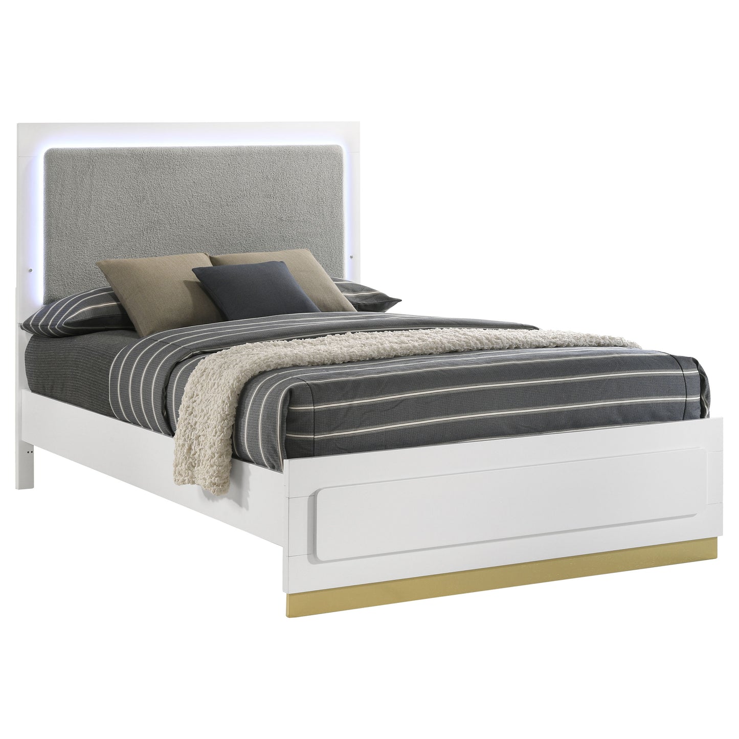 Cama con panel LED de madera de alcaravea Eastern King, color blanco