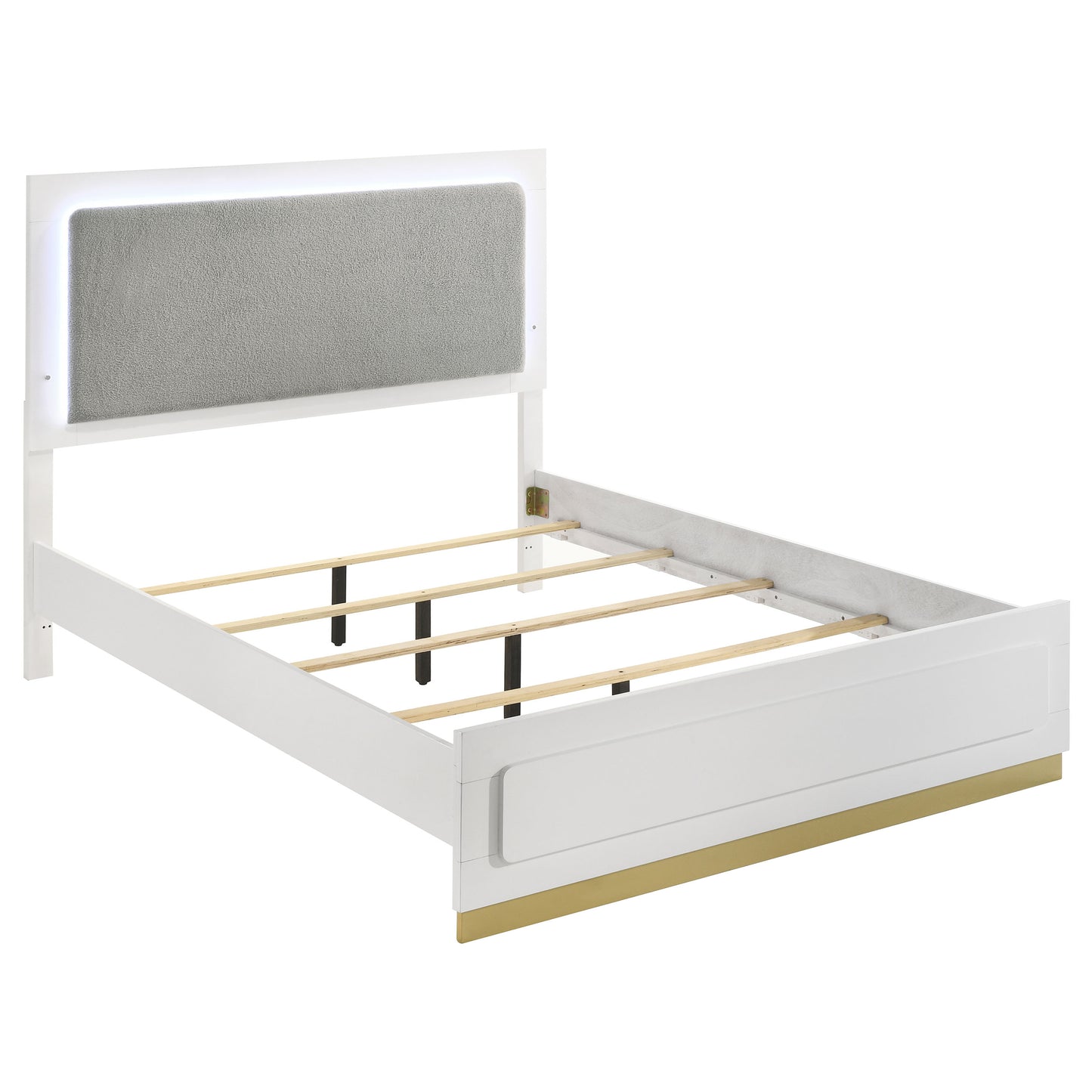 Cama Queen con panel LED de madera de alcaravea, color blanco