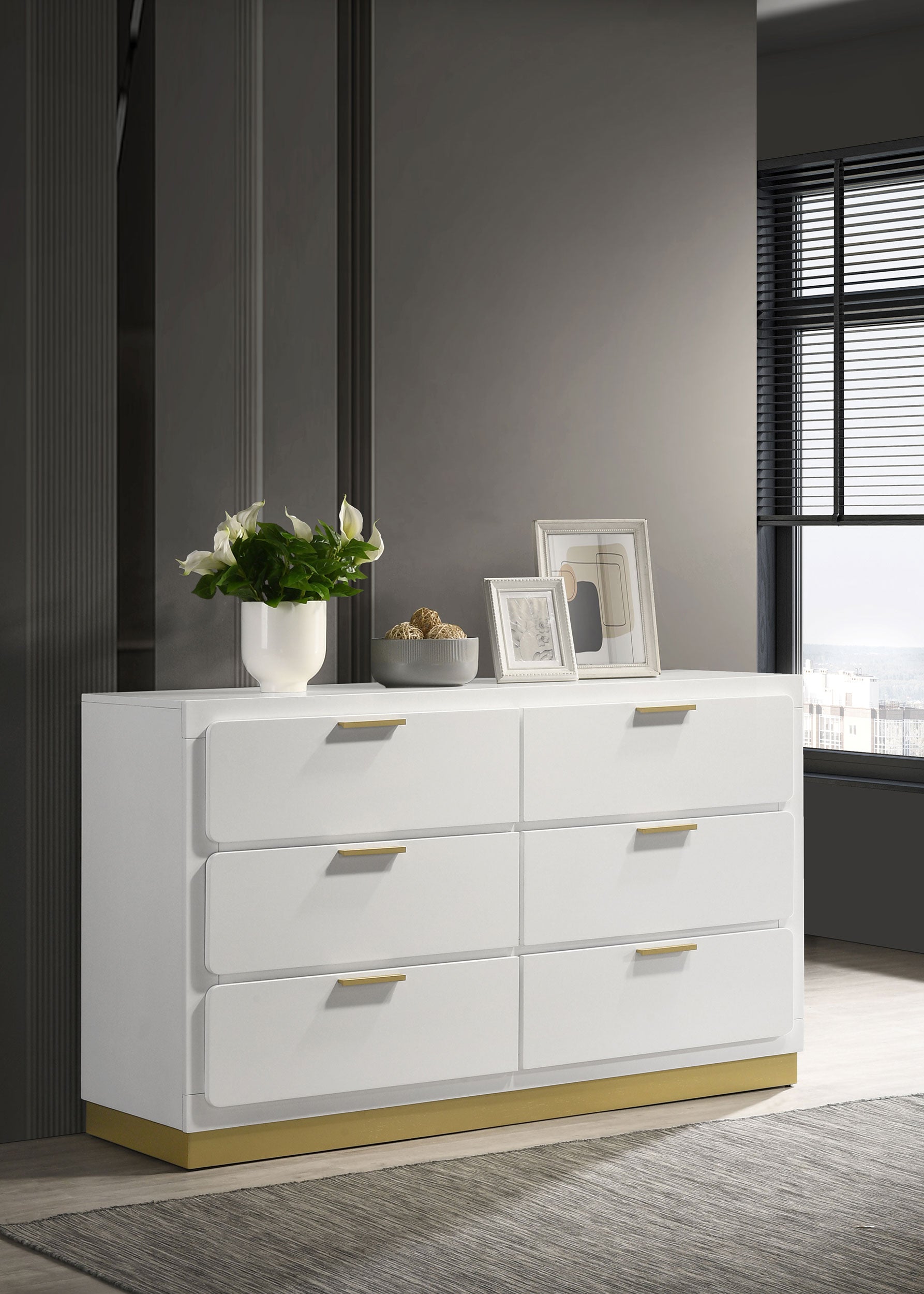 white high gloss dresser Caraway - 6-Drawer Dresser