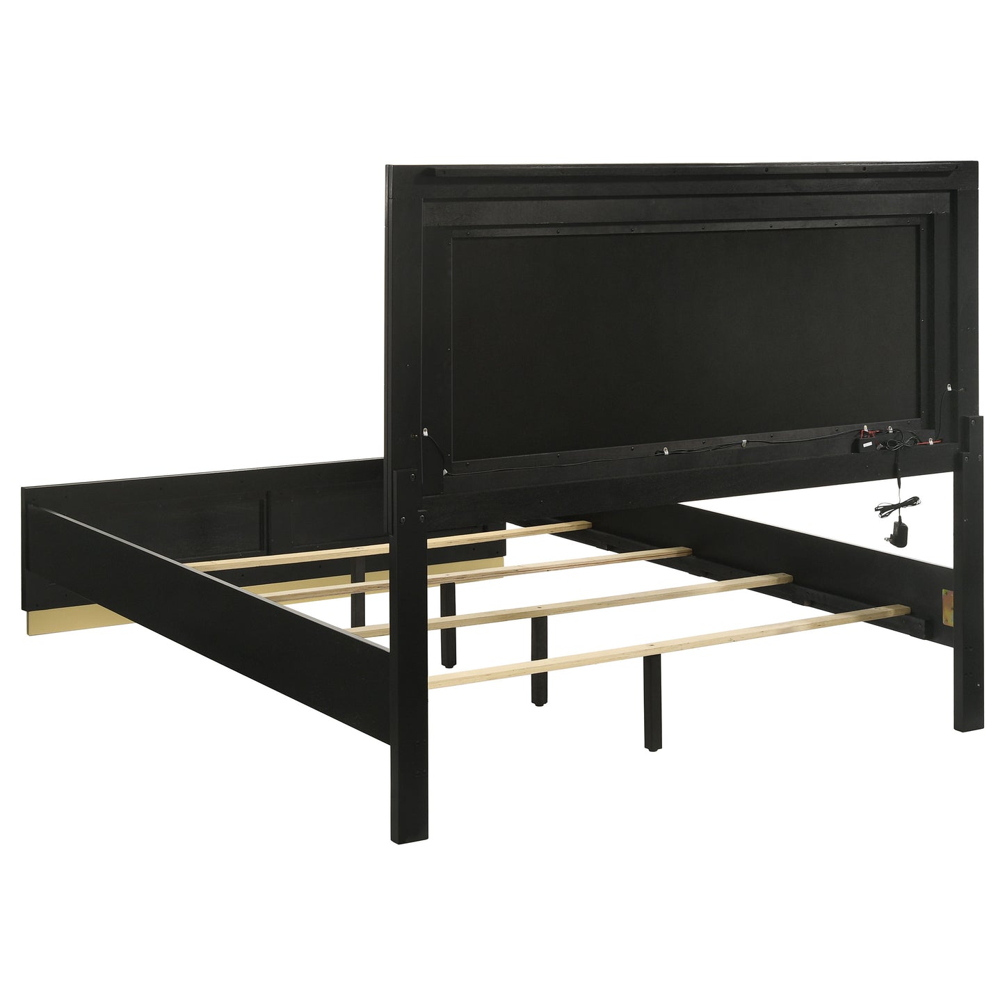 Cama Eastern King con paneles LED de madera de alcaravea, color negro