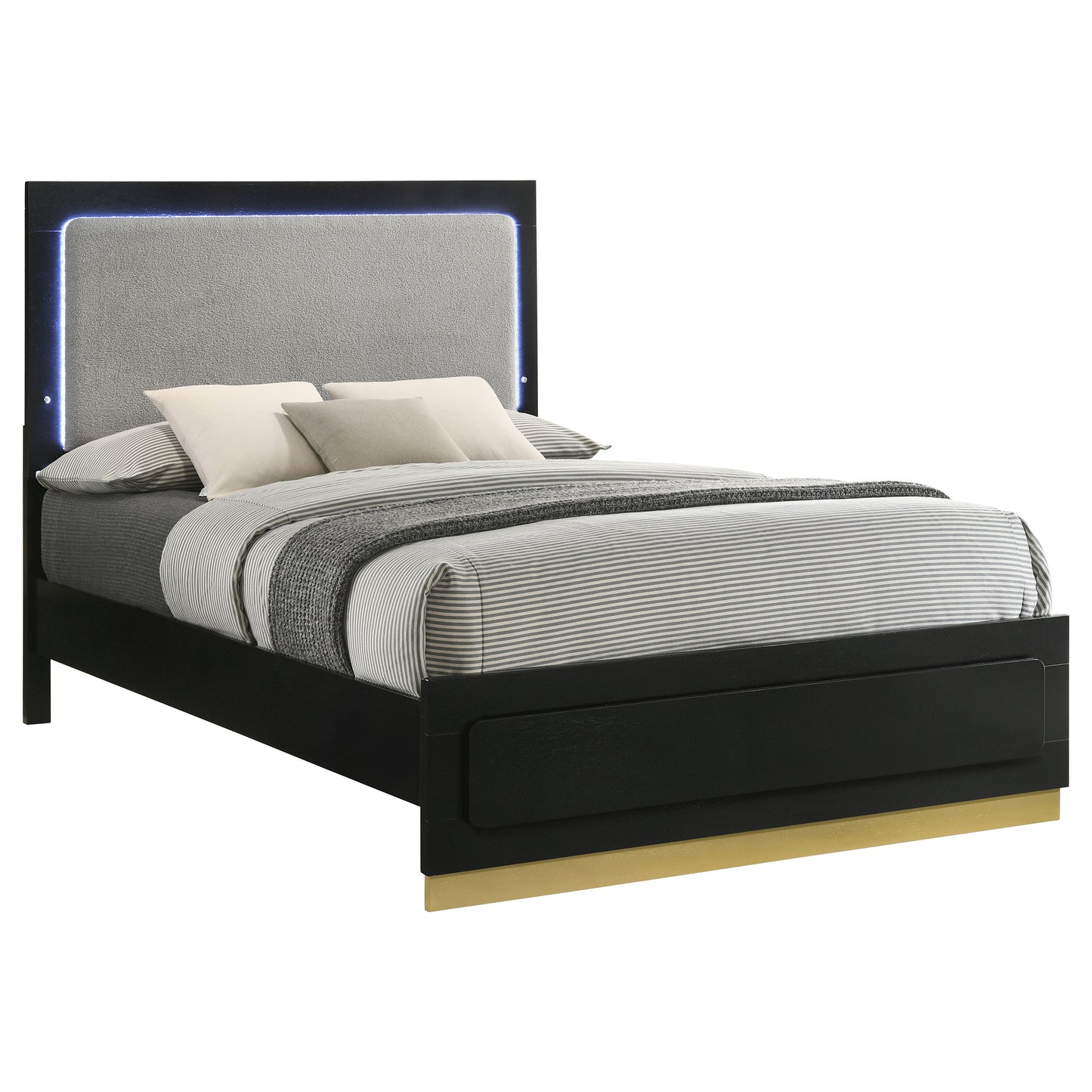 Cama Eastern King con paneles LED de madera de alcaravea, color negro