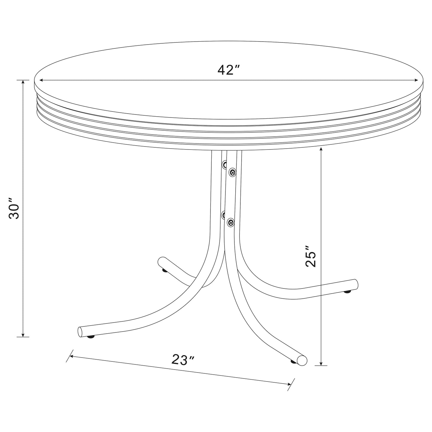 Mesa de comedor redonda retro de 42 pulgadas con tablero de madera blanco y cromado