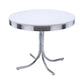 Mesa de comedor redonda retro de 42 pulgadas con tablero de madera blanco y cromado