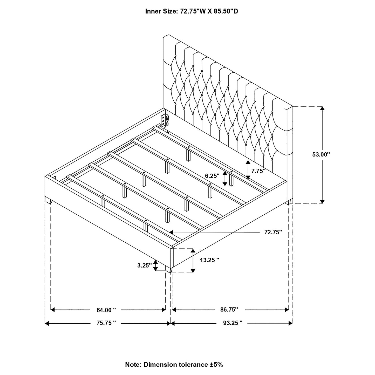 Cama California King tapizada Chloe con paneles en color avena