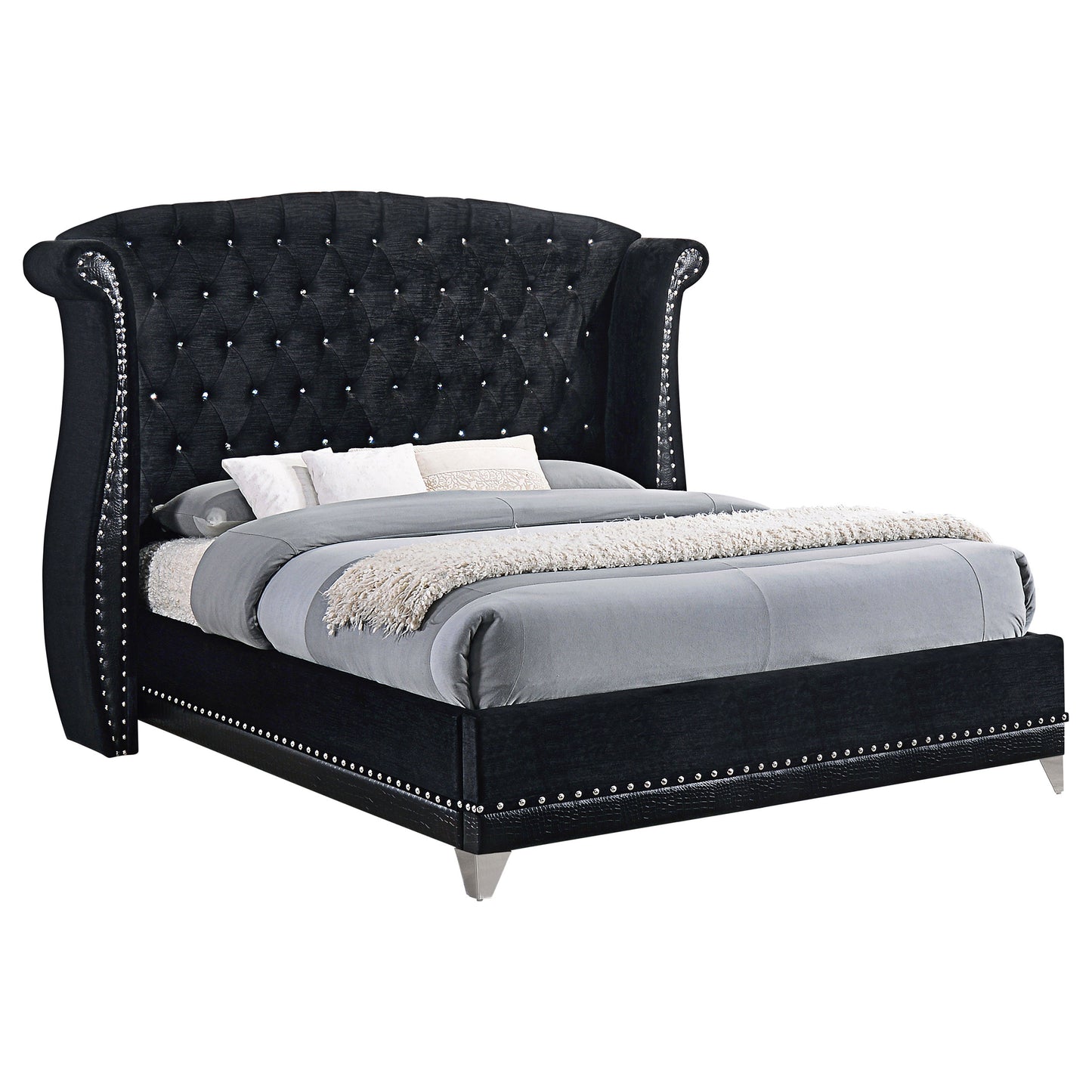 Cama King con respaldo alto tapizada Barzini, color negro