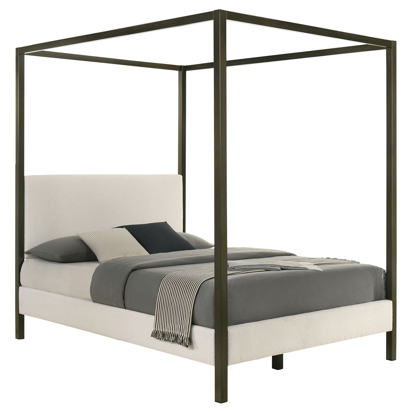 Cama con dosel Monroe tapizada Eastern King, color vainilla