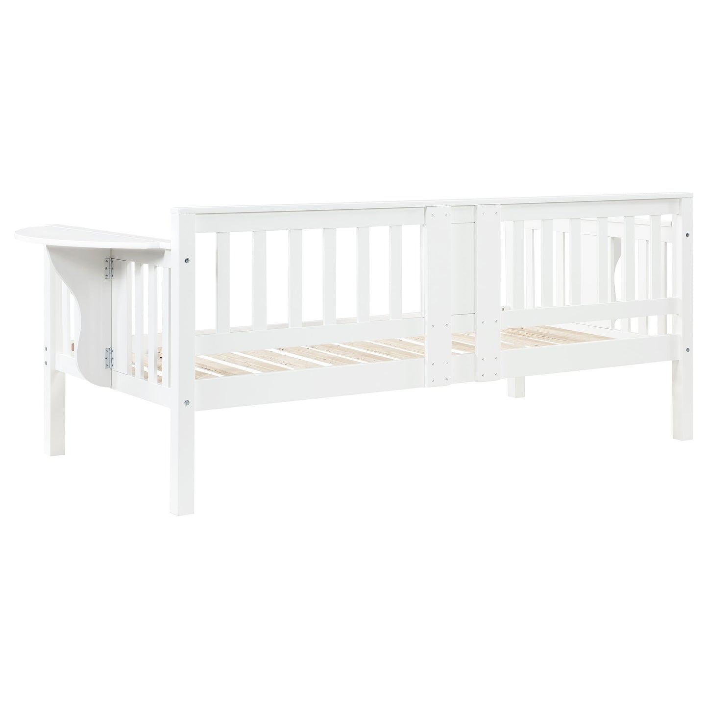 Sofá cama individual Bethany Wood con mesas abatibles, color blanco