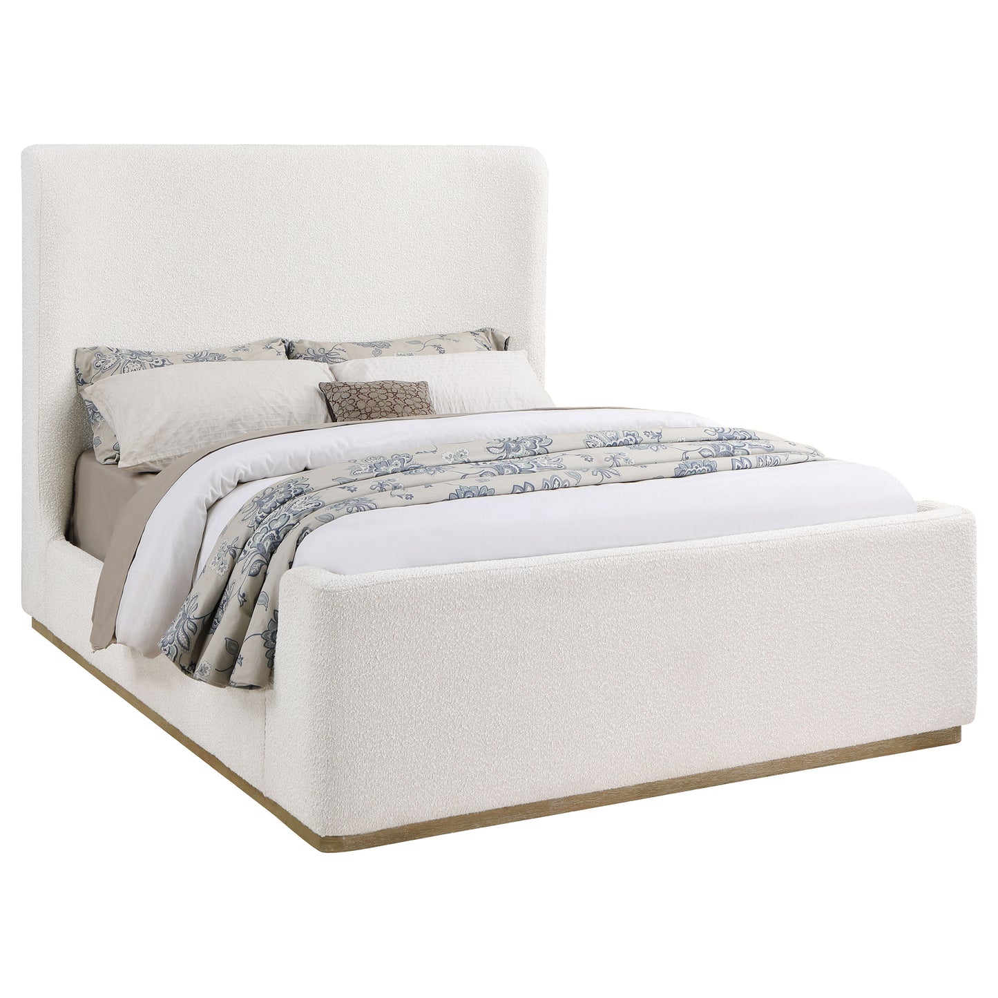 Cama King con cama tipo trineo tapizada Nala color crema